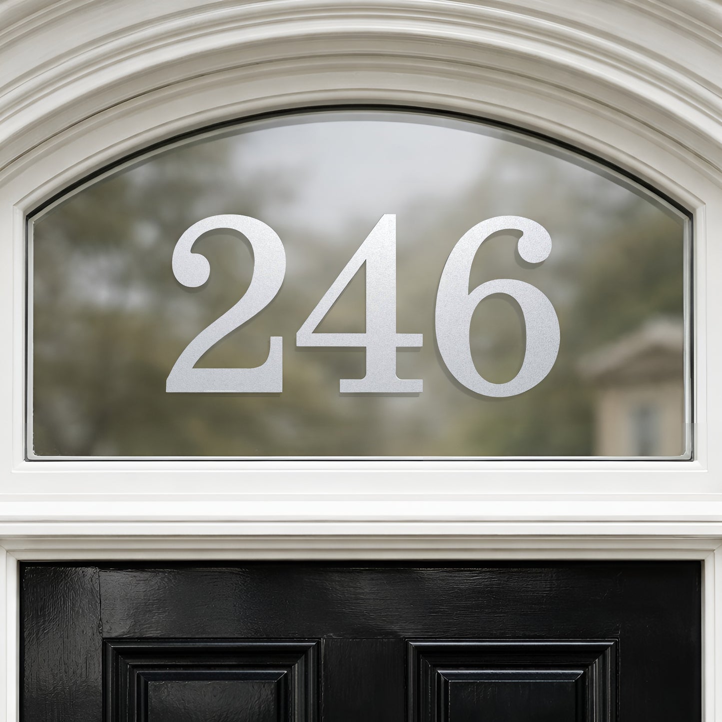 House Number Sticker for Fanlight/Transom Window | Custom Vinyl Door Numbers | Metallic & Mirror Gold/Silver, Frosted