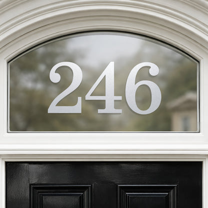 House Number Sticker for Fanlight/Transom Window | Custom Vinyl Door Numbers | Metallic & Mirror Gold/Silver, Frosted