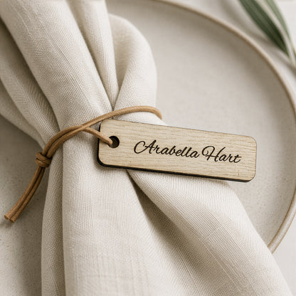 Personalised Oak Wedding Place Name Tag | Engraved Wooden Keepsake & Keyring