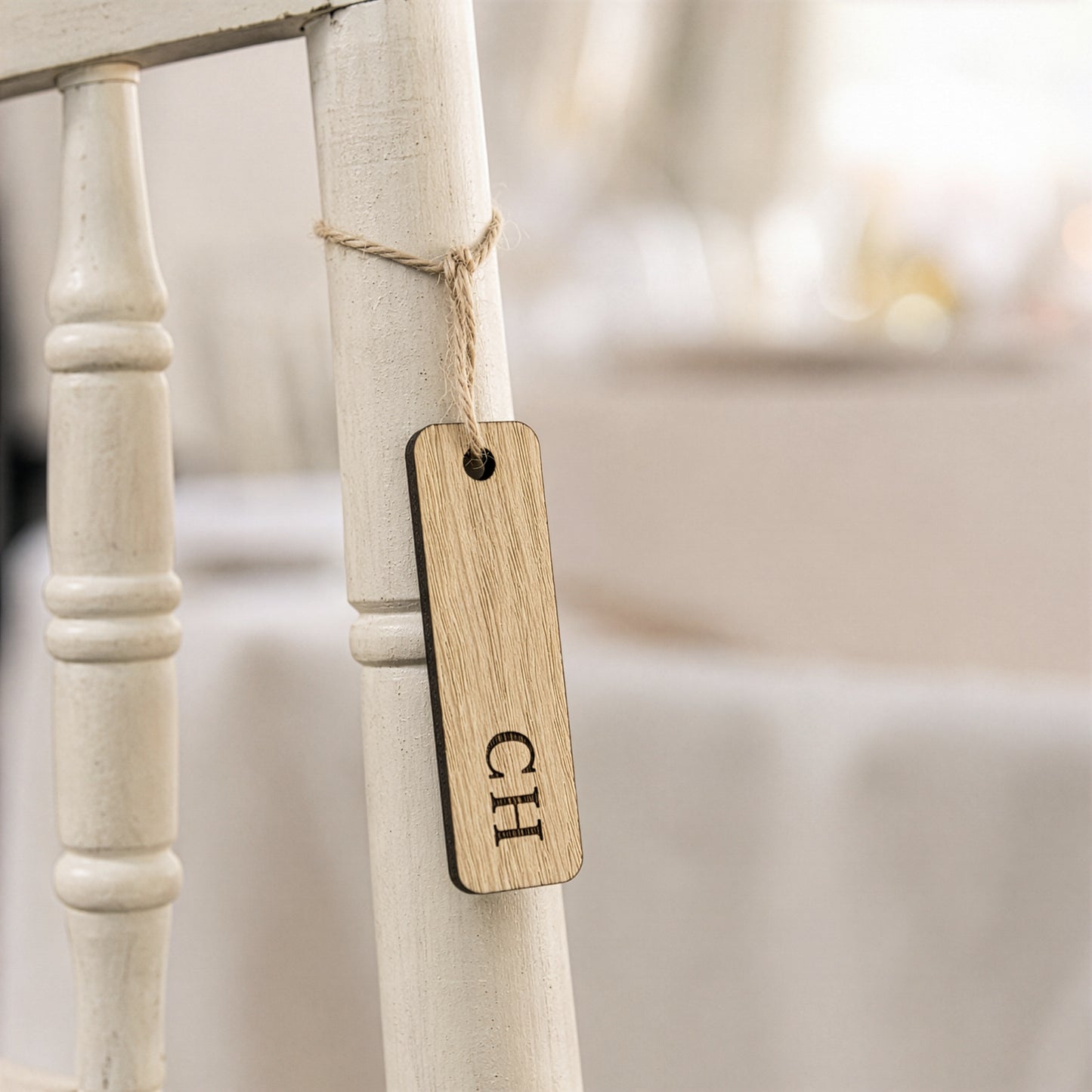 Personalised Oak Wedding Place Name Tag | Engraved Wooden Keepsake & Keyring