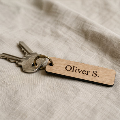 Personalised Oak Wedding Place Name Tag | Engraved Wooden Keepsake & Keyring