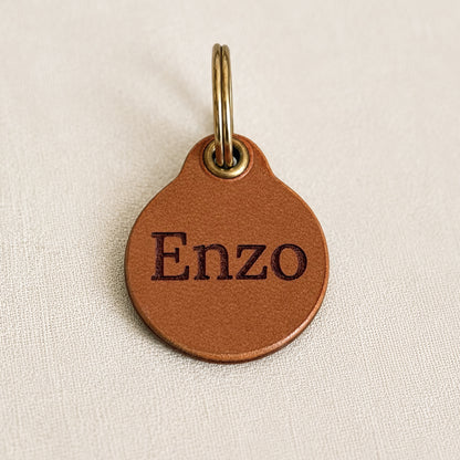 Personalised Italian Leather Dog ID Tag – Quiet & Lightweight