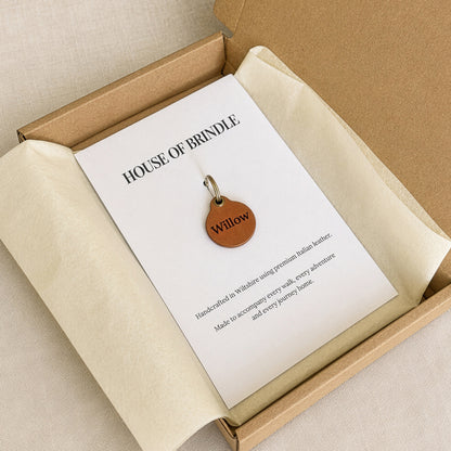 Personalised Italian Leather Dog ID Tag – Quiet & Lightweight