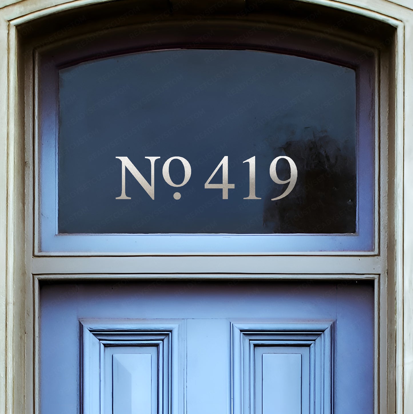 Classic Fanlight Transom House Front Door Number Sticker, Gold, Silver, Frosted