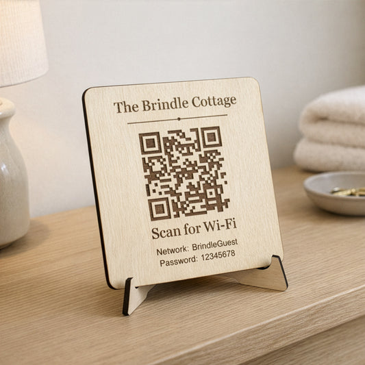 Personalised Wooden WiFi QR Sign