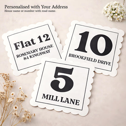 Personalised Address Sticker | Housewarming Gift | Bin Sticker Retro Scalloped Design | Weatherproof Vinyl Decal