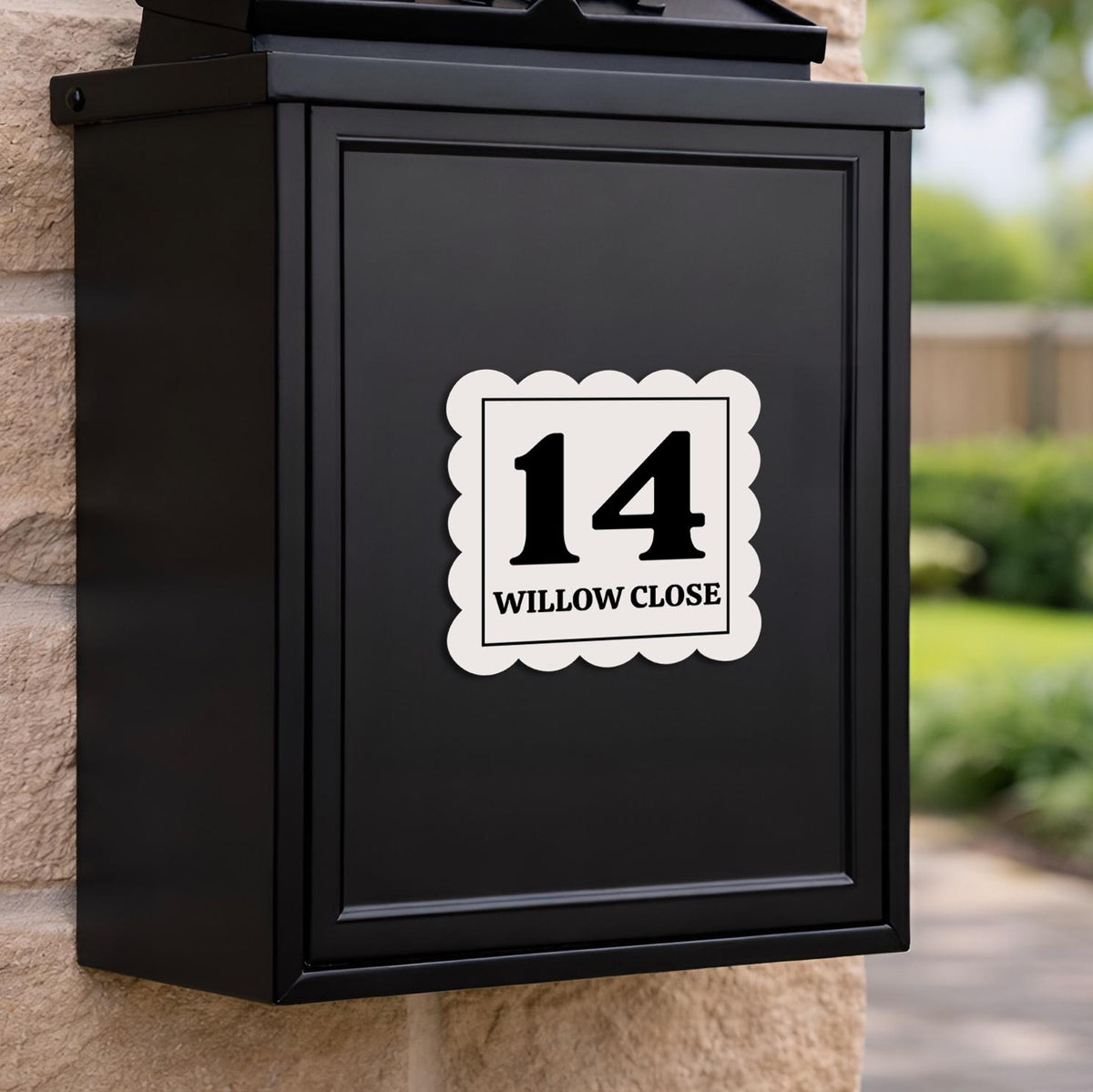 Personalised Address Sticker | Housewarming Gift | Bin Sticker Retro Scalloped Design | Weatherproof Vinyl Decal