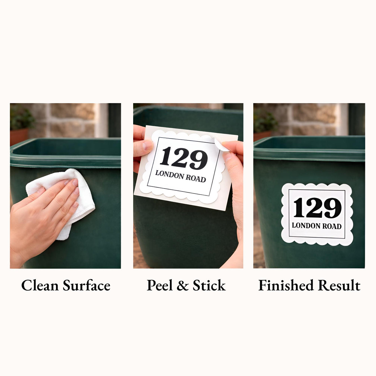 Personalised Address Sticker | Housewarming Gift | Bin Sticker Retro Scalloped Design | Weatherproof Vinyl Decal