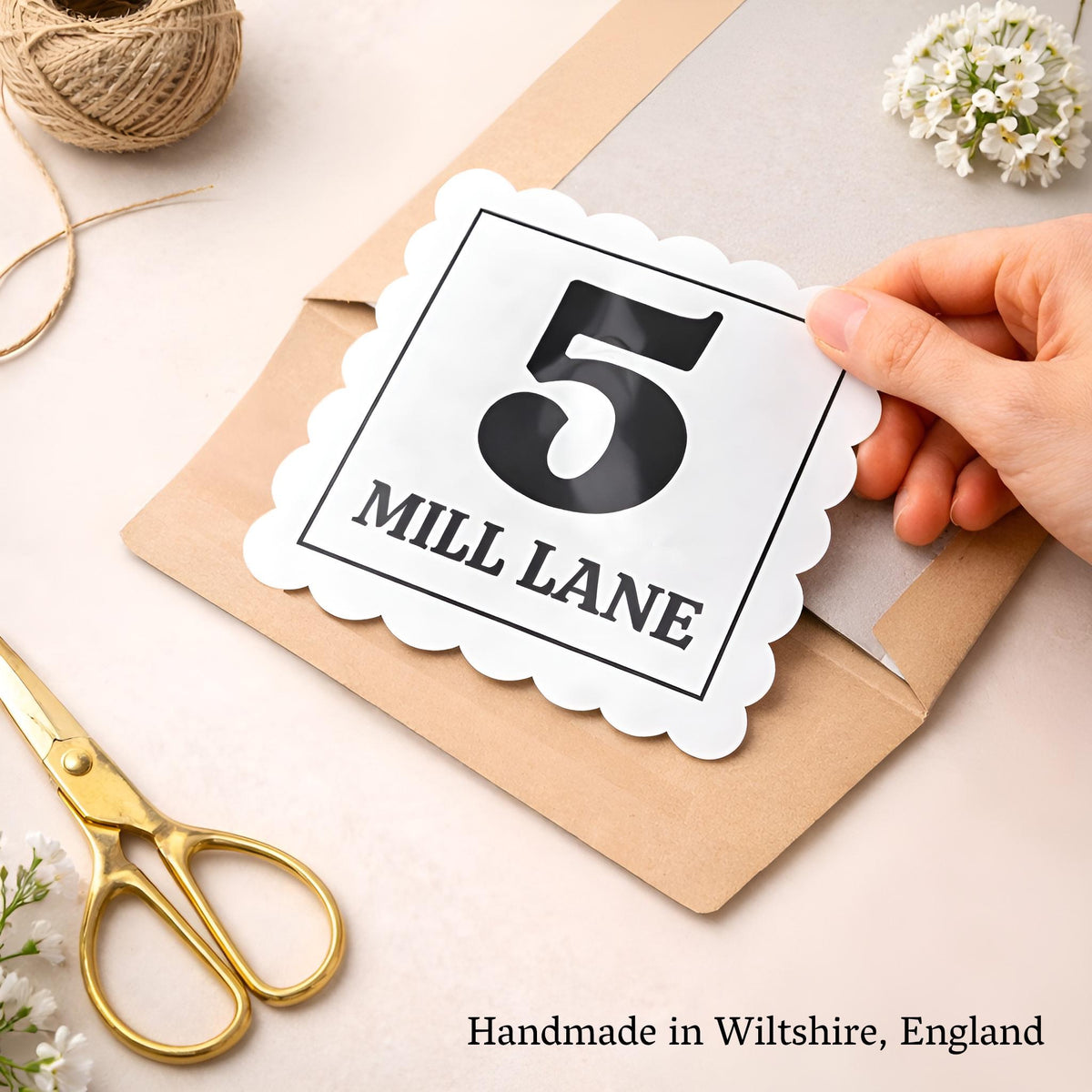 Personalised Address Sticker | Housewarming Gift | Bin Sticker Retro Scalloped Design | Weatherproof Vinyl Decal