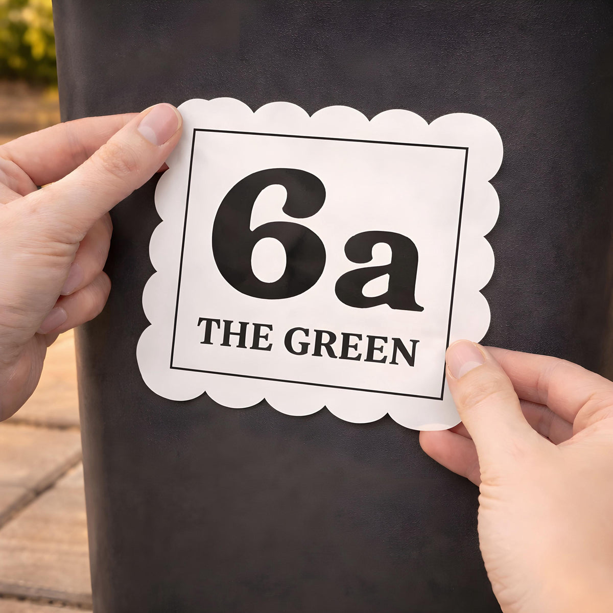 Personalised Address Sticker | Housewarming Gift | Bin Sticker Retro Scalloped Design | Weatherproof Vinyl Decal