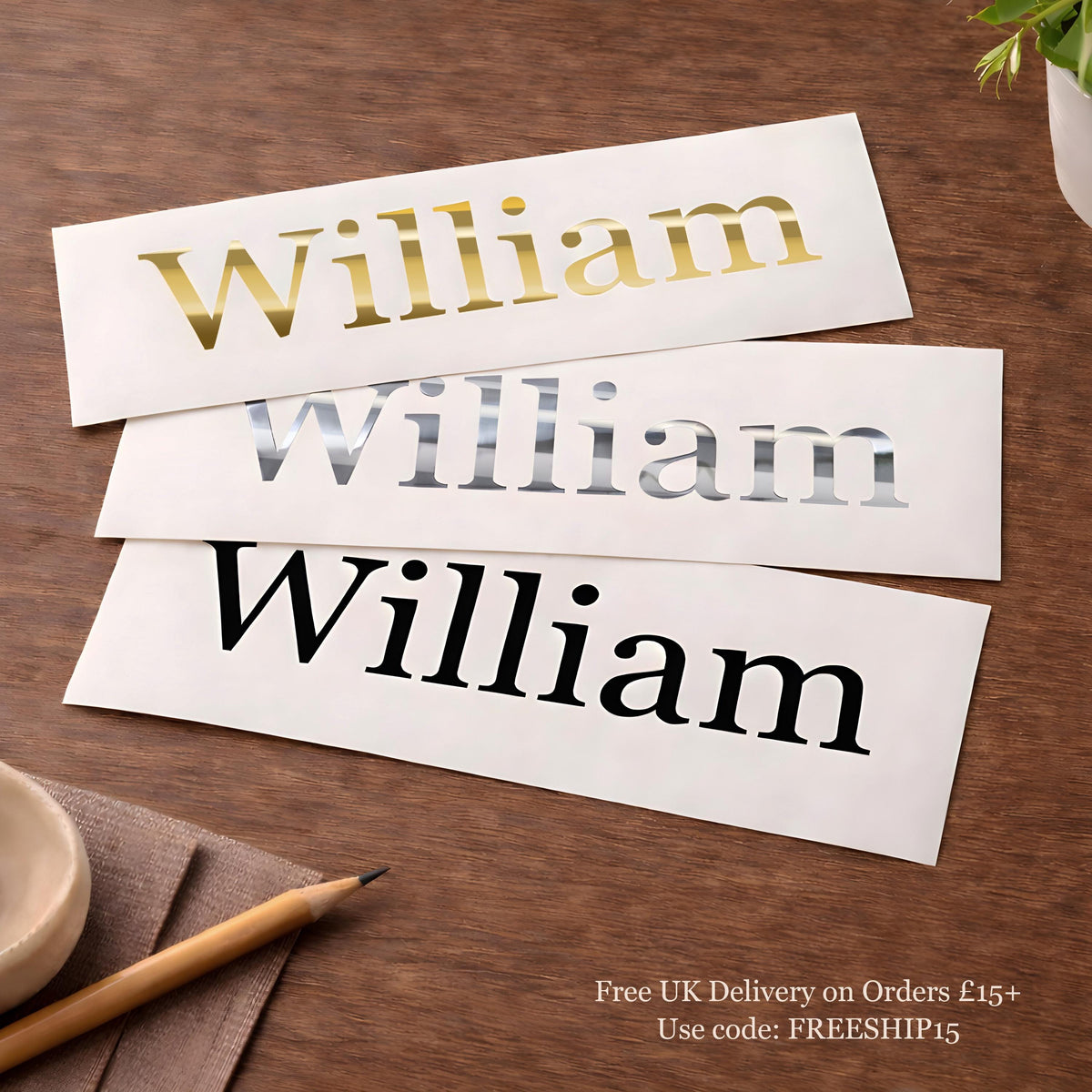 Personalised Name Vinyl Sticker | Mirror Gold or Silver Name Decal | Custom Wedding Place Name Label | Gift Box & Home Label Sticker