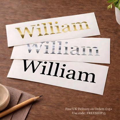 Personalised Name Vinyl Sticker | Mirror Gold or Silver Name Decal | Custom Wedding Place Name Label | Gift Box & Home Label Sticker