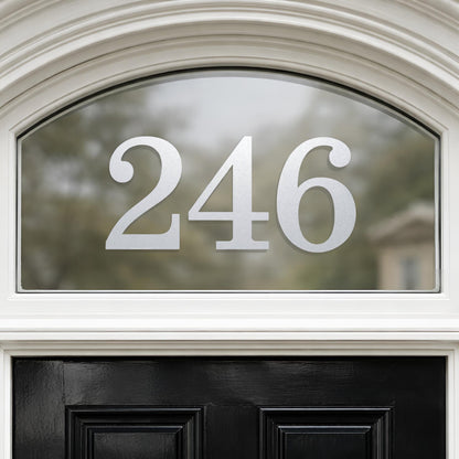 House Number Sticker for Fanlight/Transom Window | Custom Vinyl Door Numbers | Metallic & Mirror Gold/Silver, Frosted