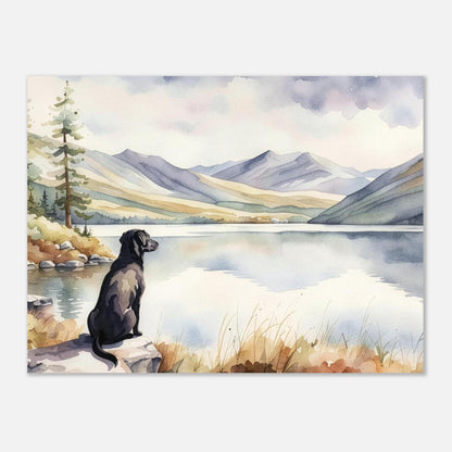 Labrador Watercolour Print, Lake & Mountain Landscape Wall Art, Fine Art Giclée Poster, Pet Memorial Gift