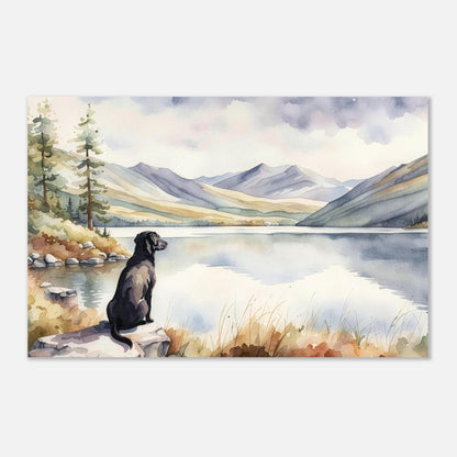 Labrador Watercolour Print, Lake & Mountain Landscape Wall Art, Fine Art Giclée Poster, Pet Memorial Gift