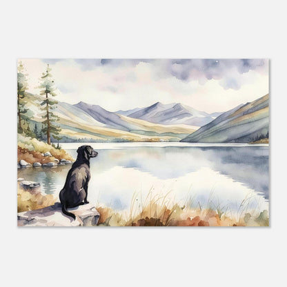 Labrador Watercolour Print, Lake & Mountain Landscape Wall Art, Fine Art Giclée Poster, Pet Memorial Gift