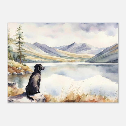 Labrador Watercolour Print, Lake & Mountain Landscape Wall Art, Fine Art Giclée Poster, Pet Memorial Gift