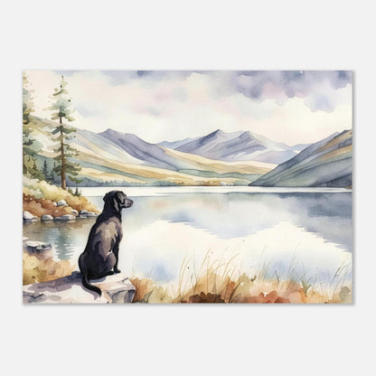 Labrador Watercolour Print, Lake & Mountain Landscape Wall Art, Fine Art Giclée Poster, Pet Memorial Gift