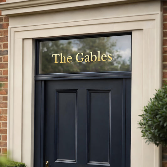 Gold House Name Sticker / Decal for Doors, Classy Premium Gold Vinyl Transfer Sticker for Fanlight Transom Windows, Door, Mailbox or Bins