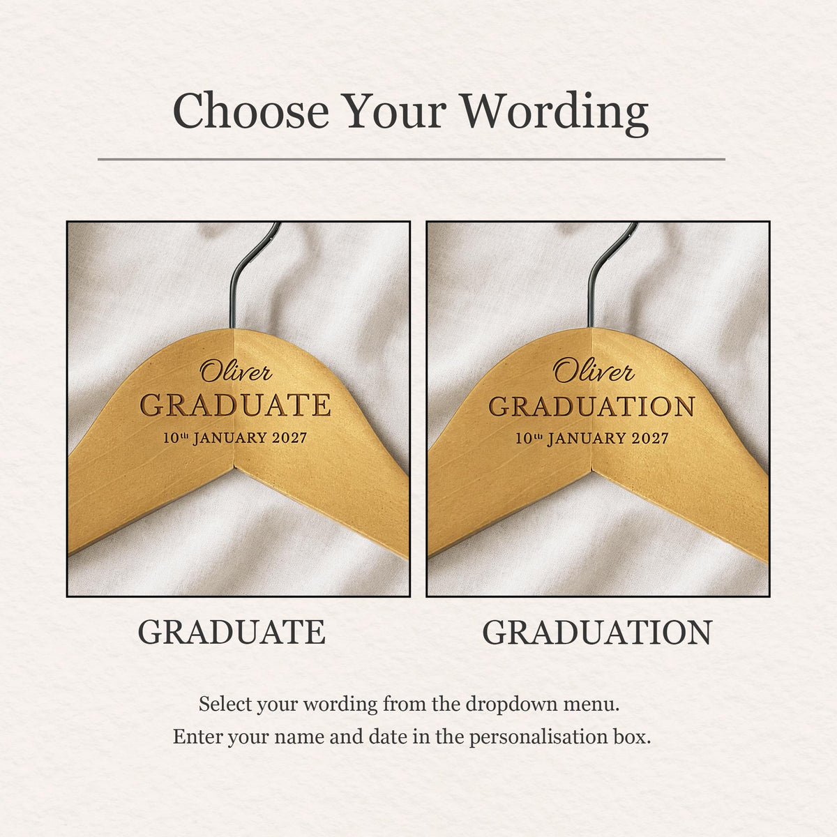 Personalised Graduation Hanger | Engraved Wooden Graduate Hanger | Custom Name & Date Keepsake Gift