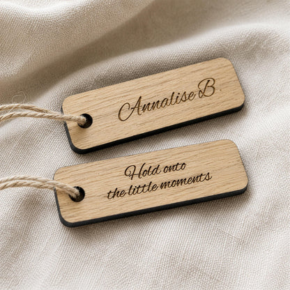 Personalised Wooden Wedding Place Names | Engraved Oak Name Tags | Double-Sided Place Cards & Keepsake Wedding Favours