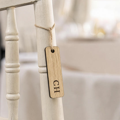 Personalised Wooden Wedding Place Names | Engraved Oak Name Tags | Double-Sided Place Cards & Keepsake Wedding Favours