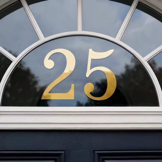 House Number Sticker for Fanlight/Transom Window | Custom Vinyl Door Numbers | Metallic & Mirror Gold/Silver, Frosted
