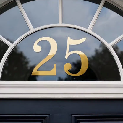 House Number Sticker for Fanlight/Transom Window | Custom Vinyl Door Numbers | Metallic & Mirror Gold/Silver, Frosted