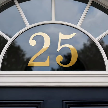 House Number Sticker for Fanlight/Transom Window | Custom Vinyl Door Numbers | Metallic & Mirror Gold/Silver, Frosted