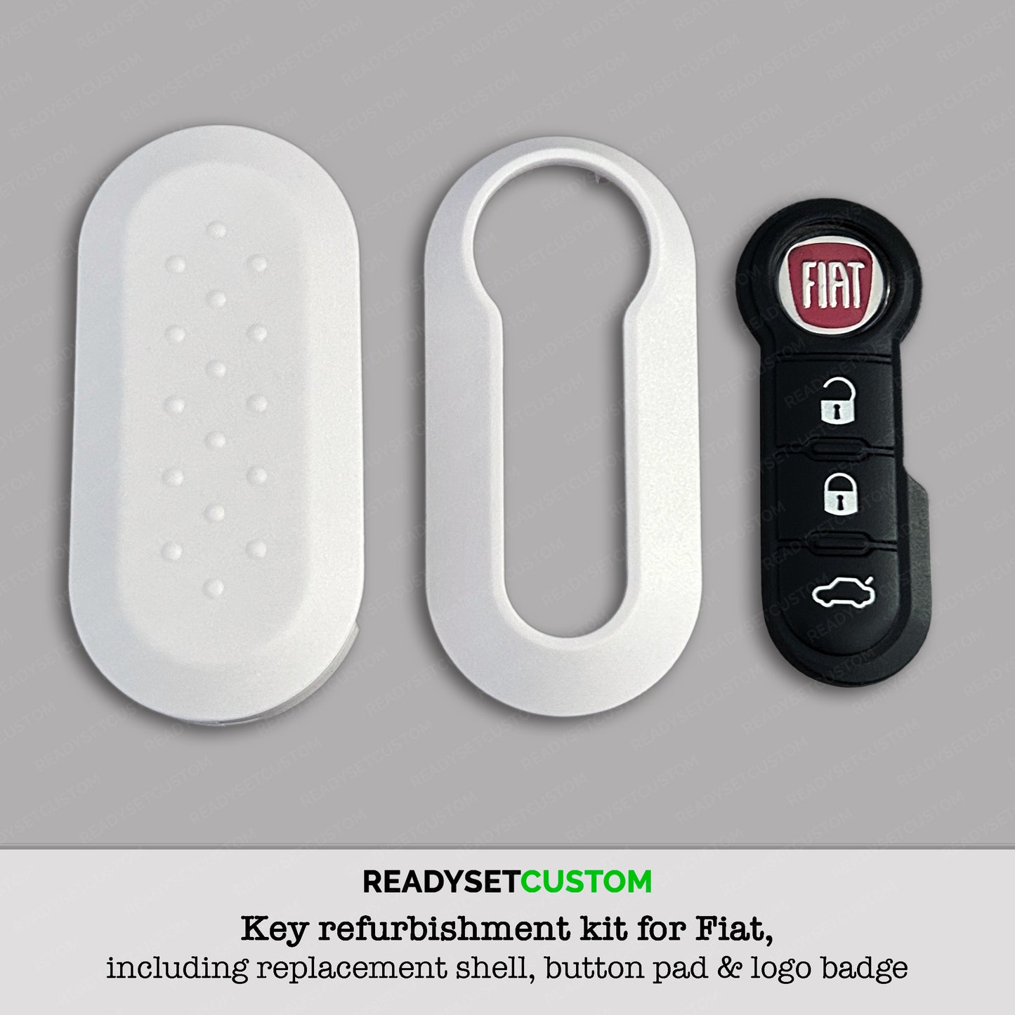 Key Refurbishment Kit for Fiat & Abarth | Key Shell, Buttons & Logo Emblem